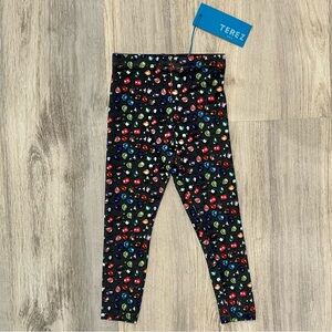 NWT Terez Kid’s Girl's Black Rainbow Gems Print Athletic Leggings Pants Size 4